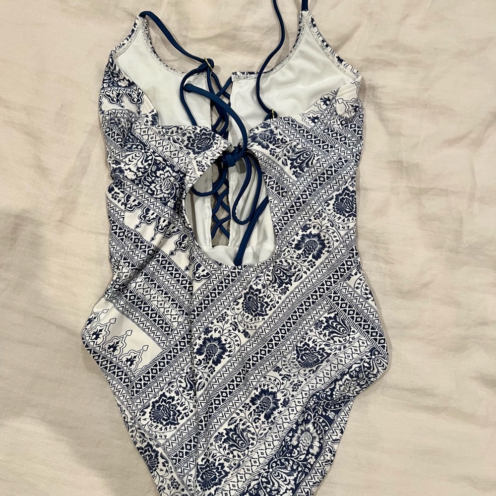 Navy and White One Piece Swimsuit